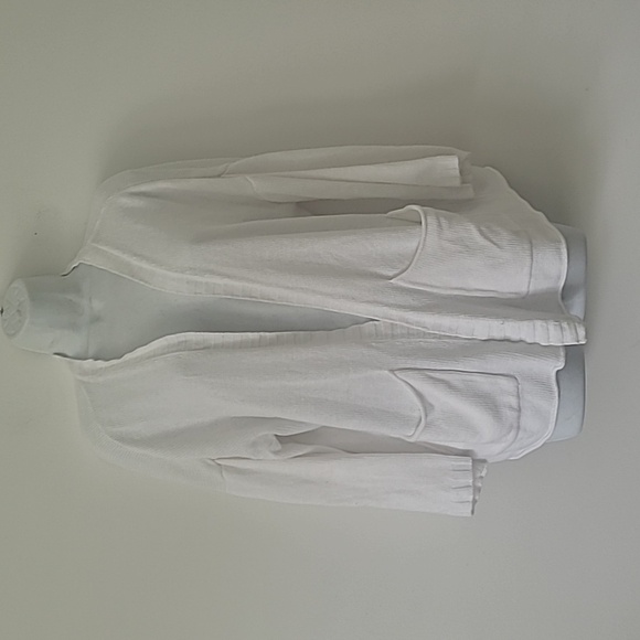 Eileen Fisher Linen and Cotton Blend Open Front Knit flowy Cardigan in white - Picture 1 of 10